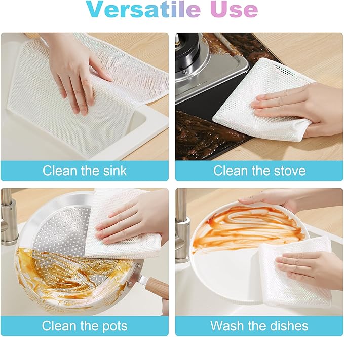 JOYMOOP Multipurpose Wire Dish Rags 10" x 10", Rainbow Laser Dish Cloths for Washing Dishes, Reusable Cleaning Cloths, Non-Scratch Wire Dishwashing Rags for Dishes, Glass, Stainless Steel - 20 Pack