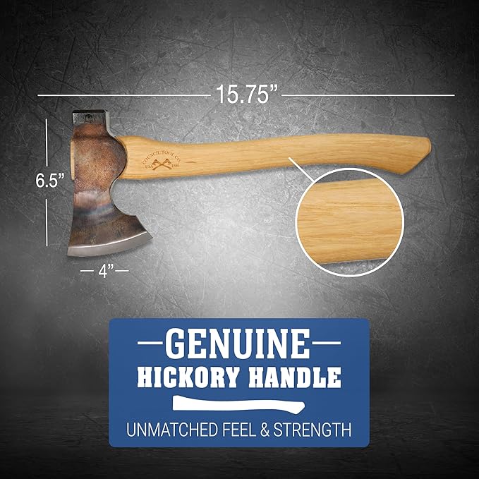 COUNCIL TOOL Wood-Craft Camp Carver Axe - 1.7 lbs Bushcraft Axe with 16" Curved Hickory Handle & Leather Sheath - WC17CCA16C