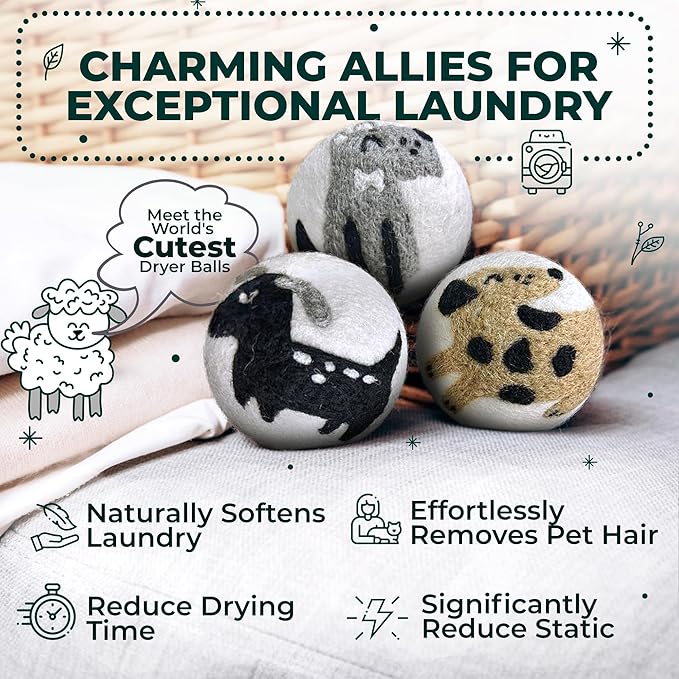 No More Dryer Sheets! XL Wool Dryer Balls 6-Pack, Reusable Laundry Softener & Static Reducer, Eco-Friendly, Long-Lasting, Safe for Sensitive Skin