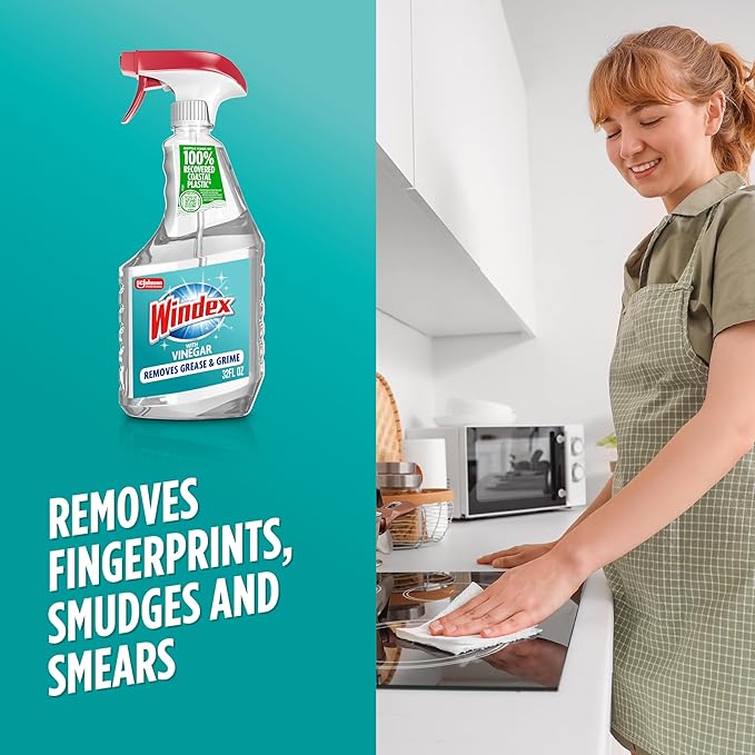 Windex Vinegar Glass and Surface Cleaner Spray Bottle, Packaging Designed to Prevent Leakage and Breaking, Surface Cleaning Spray, 32 Fl Oz