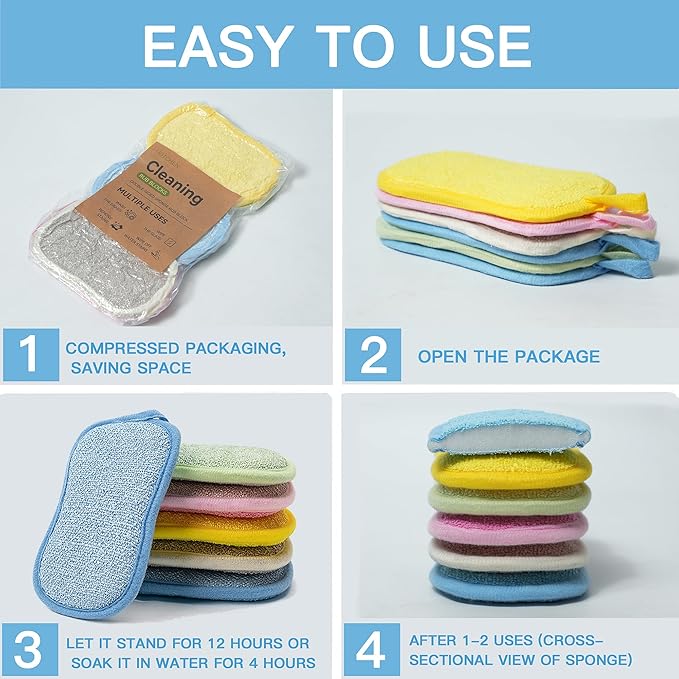 Dish Sponge Kitchen Sponges,Scrub Sponges,Double Sided Cleaning,Non Scratch,Ultra fine Fiber Wiping+Stainless Steel Wire to Remove Stubborn Stains,Durable Thickening (Large 12-Pack)