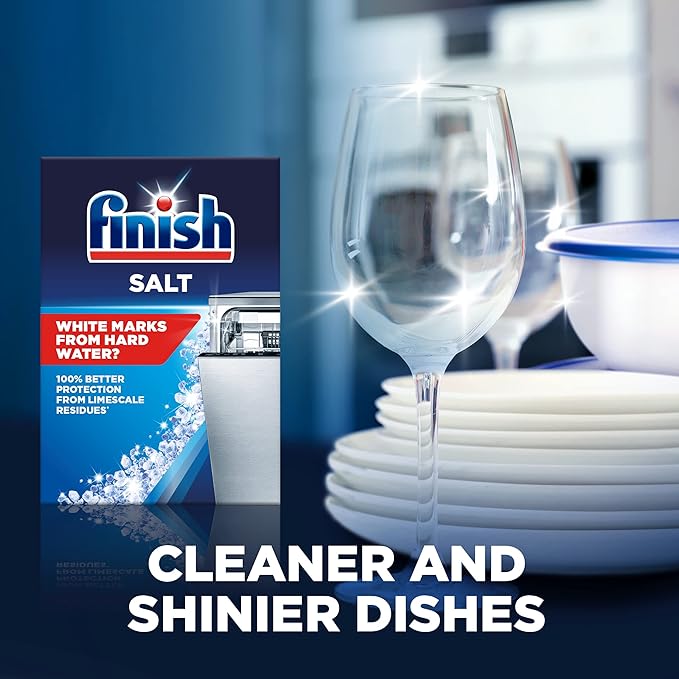 Finish, Dishwasher Salt, 4kg, Prevents Limescale and White Residue, Effective against Hard Water, For Cleaner and Shinier Dishes vs Dishwasher tablets alone