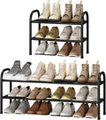STO STO Expandable Shoe Rack, 2-Tier Metal Small Shoe Rack for Closet, Up to 12 Pairs Adjustable Shoe Rack Storage for Front Door Entrance, Free Standing Shoe Rack Organizer for Entryway, Black
