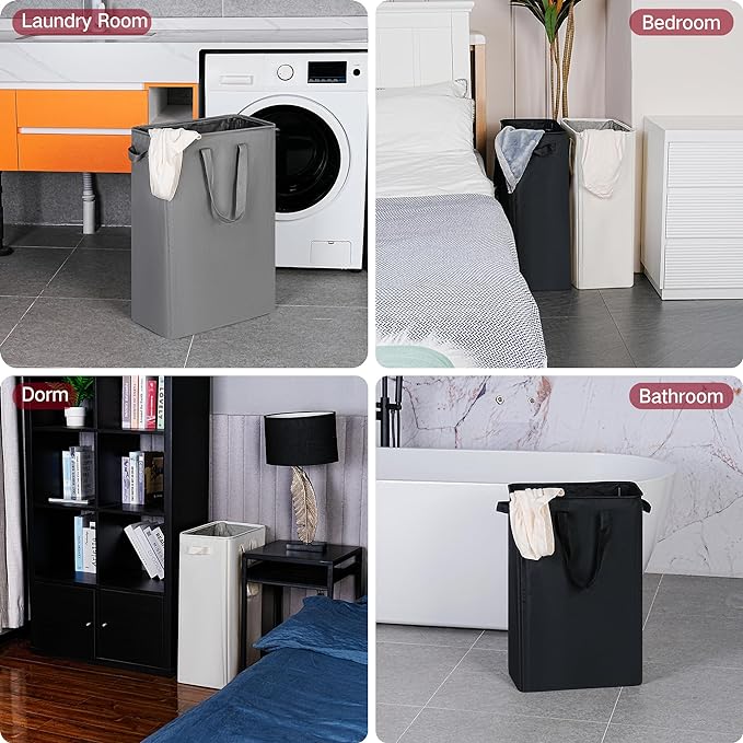 efluky Slim Laundry Basket, Narrow Laundry Hamper with Handles, Collapsible Dirty Clothes Hamper, Tall Laundry Bin for Laundry Room, Dorm and Bedroom, 19.8 Gallon(75L) Black