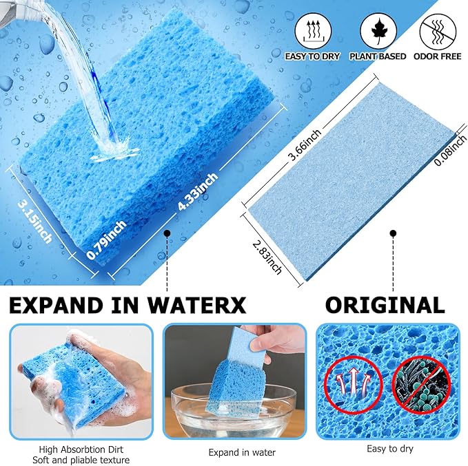 12 Counts Multipurpose Kitchen Sponges Pack Compostable Biodegradable Compressed Cellulose Sponges 18X Super Absorbent POP UP Eco Sponge for Household Use