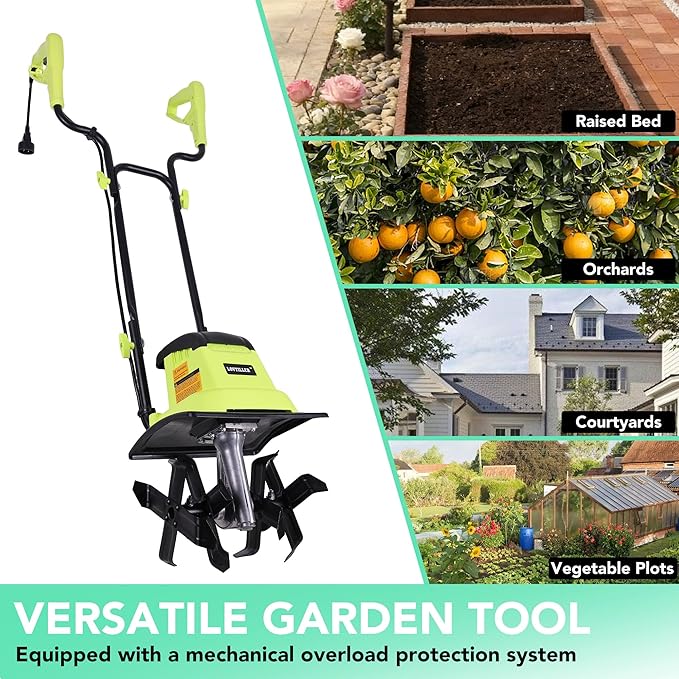 12 Inch Small Electric Corded Garden Tiller Cultivator 8.5 AMP Power Rototiller for Gardening