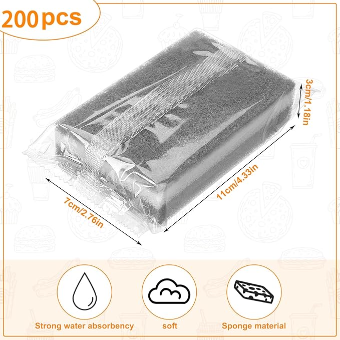 200 Pcs Individually Wrapped Sponges, Uncompressed Non Scratch Scrouing Sponges for Household Cleaning Dishes Kitchen Airbnb Apartment Car Bike Gray