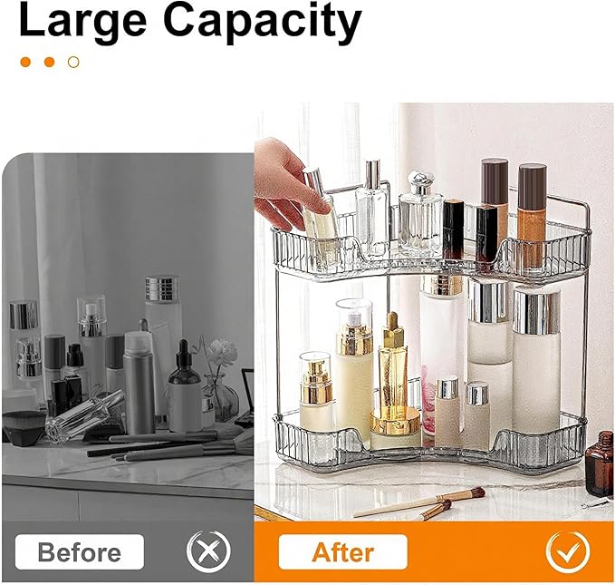 INVSSENE Corner Bathroom Countertop Organizer, 2 Tiers Vanity Trays for Counter, Makeup Organizers, Perfume Tray, Kitchen Spice Rack, Smoky Gray