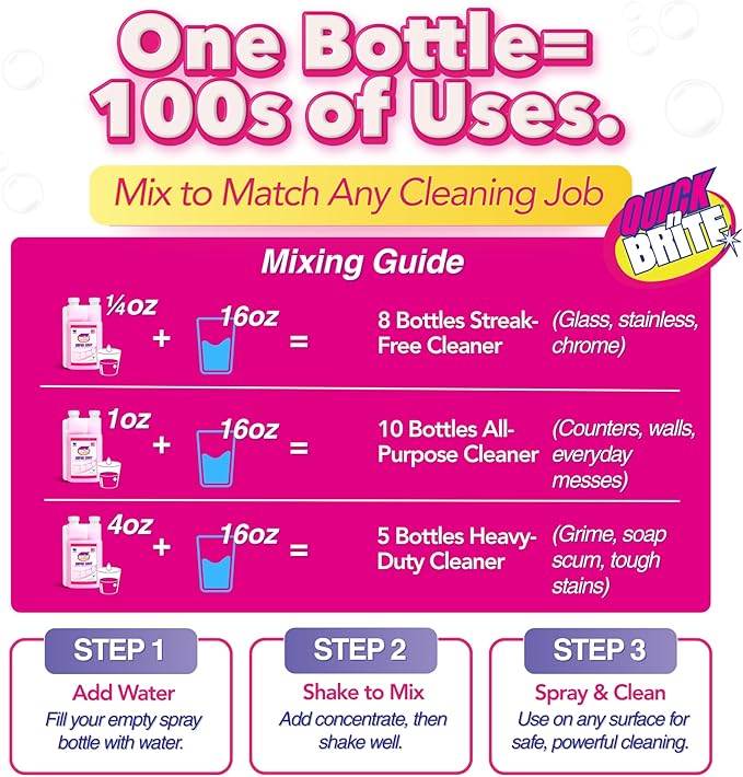 Quick 'n Brite Ultimate Cleaning Kit – Includes 32oz Paste, 16oz Super Shot, 2 Refillable Spray Bottles, Microfiber Towel, Scrubber Sponge & Quick Start Guide – All Purpose Cleaner - Made in the USA