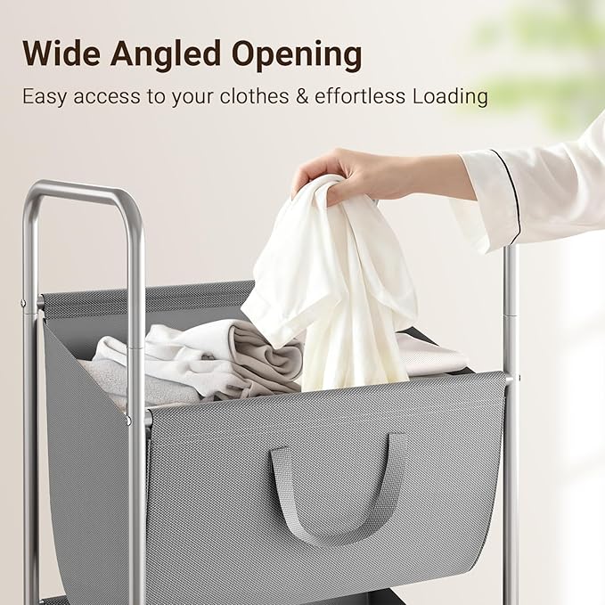 ELYKEN 120L Vertical Rolling Laundry Hamper with Removable Bags, 3 Section Laundry Baskets with Wheels, Space-Saving 3 Tier Laundry Sorter for Small Spaces, Dorm, Bedroom, Bathroom, Laundry Room
