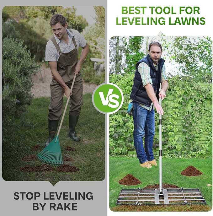 REAPALOT Lawn Leveling Rake, Lawn Leveler with Stainless Steel Long Handle, Heavy Duty Yard Level Tool for Leveling Soil, Sand Or Dirt Surfaces, Gardening Gloves Gift Included (30x10in)