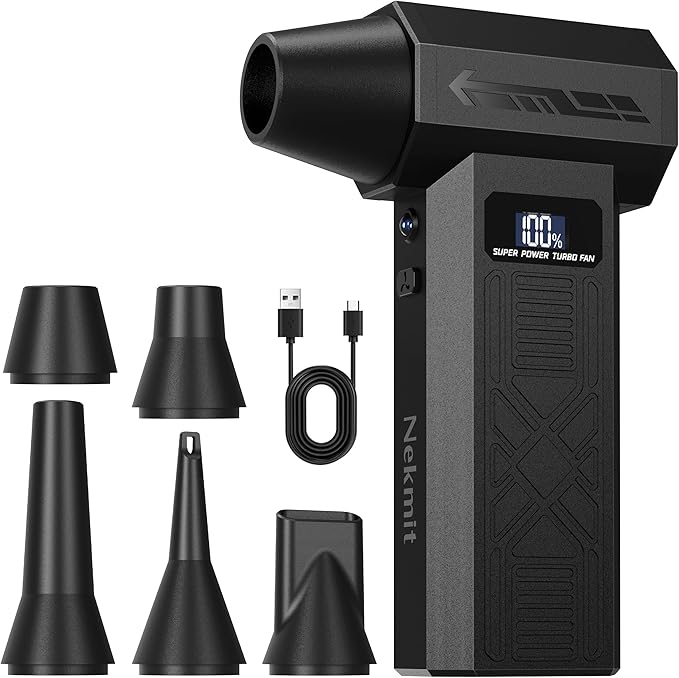 Nekmit Compressed Air Duster - 200000RPM Super Power Electric Air Duster, 4-Gear Adjustable Mini Blower with Fast Charging, Dust Blower for Computer, Keyboard, House, Outdoor and Car