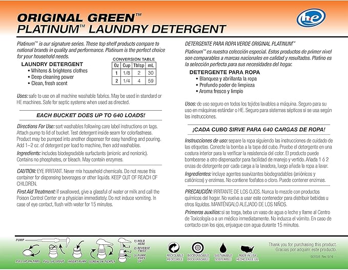 Ultra Fresh 3X Platinum 5 Gallon Laundry Detergent Liquid for All Machine Types with Easy Dispensing Pump, Up to 640 Loads, Original Green (3 Pack)