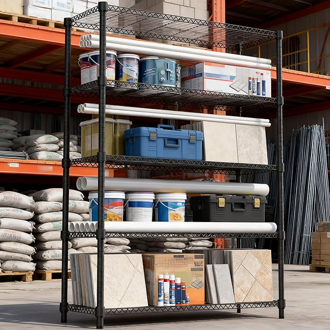 M MZG 1750LBS 47.2" W 5 Tiers Shelf Steel Storage Shelves Shelving Unit Steel Organizer Wire Rack for Home,Kitchen,Office,Garage Black 17.7" D x 47.2" W x 72.4" H