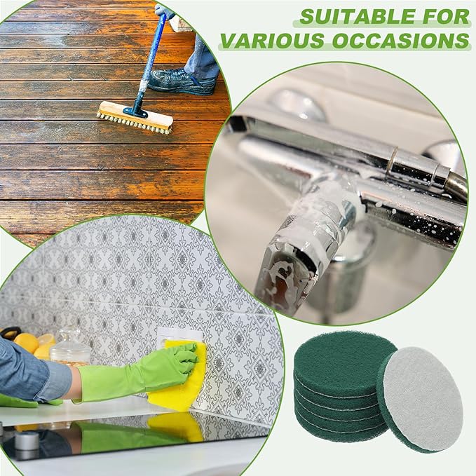 Power Scrub Pads, Scrubbing Pads 400 Grits Scouring Discs - Fitting for (Home Kitchen Cleaning - Drill Attachment - Scrubber Replacement) 6 Pcs & 5 Inch & Dark Green
