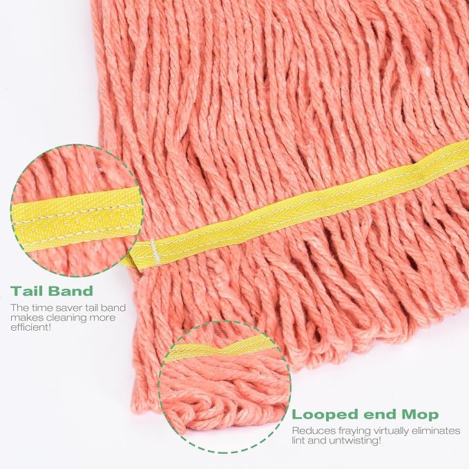 Matthew Cleaning 3Pcs 5'' Headband White&Orange&Green Medium Commercial String Mop Heads, Loop-End Mop Head Replacement, Heavy Duty Industrial Washable&Reusable Mop Refills for Residential& Warehouse