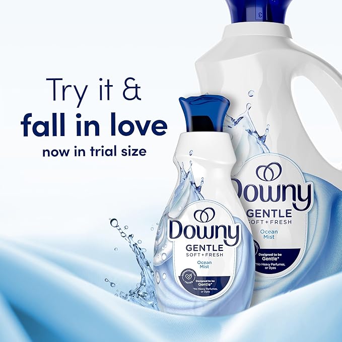Downy Gentle Soft + Fresh Fabric Softener Liquid, Ocean Mist Scent, 93 FL OZ, 138 loads, Liquid Fabric Softener Designed to be Gentle on Skin