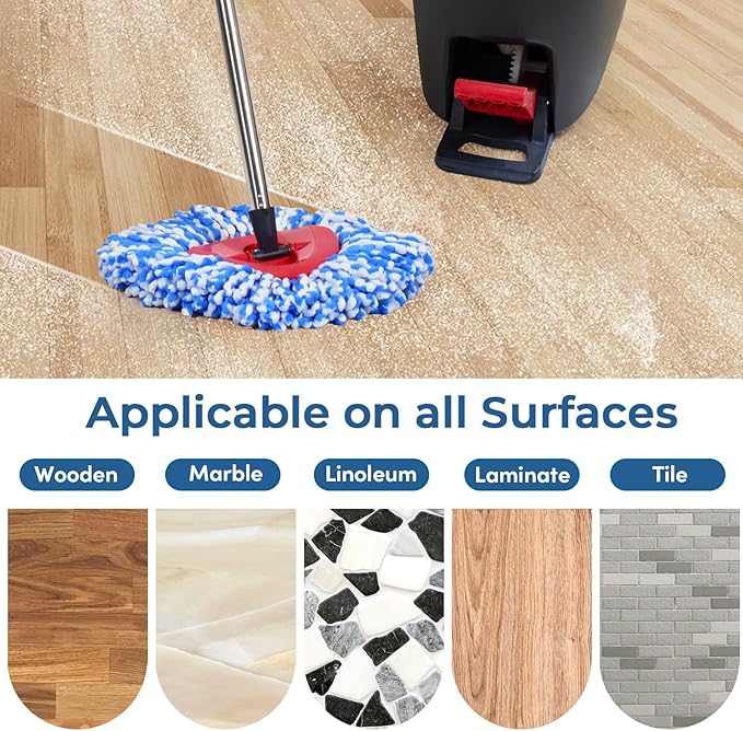 Matthew Spin Mop Replacement Kit - 2 Refill Heads, 30-58in Handle & Base Combo Set (Blue, 1-Tank System)