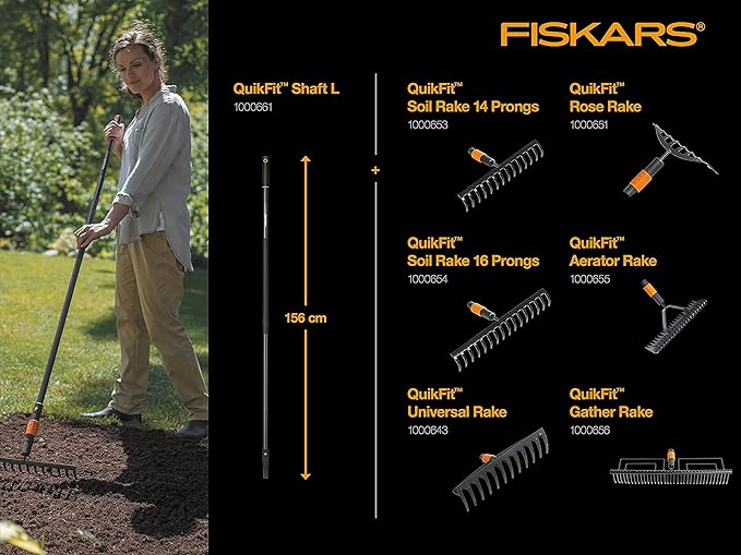 Fiskars QuikFit Shaft L, Length: 156 cm, Aluminium, Black/Orange, 1000661