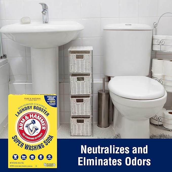 ARM & HAMMER Super Washing Soda Household Cleaner and Laundry Booster, Versatile Natural Home Cleaner, Powder Laundry Additive, 55 oz Box (Pack of 2)