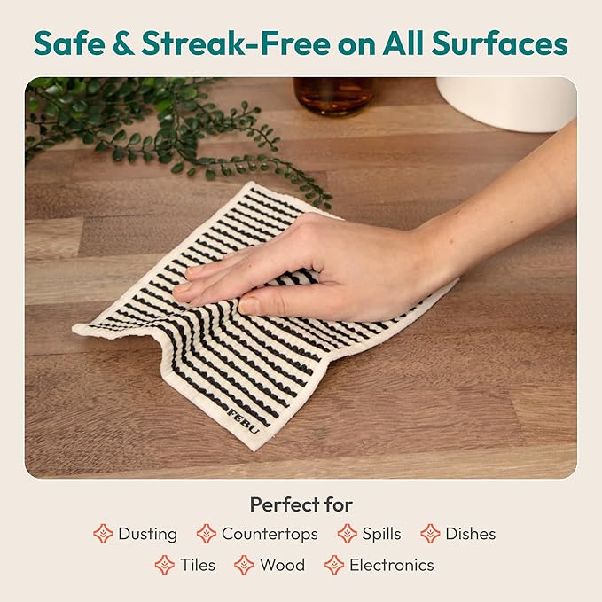 FEBU Swedish Dishcloths for Kitchen | 5 Pack Botanique Reusable Paper Towels Washable | Swedish Dish Towels | Non-Scratch Cellulose Sponge Cloths | No Odor, Biodegradable Cleaning Cloths