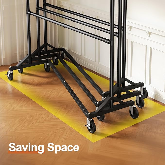 HOKEEPER Z Rack for Clothing Heavy Duty Clothes Rack Hold 550 LBS Commercial Garment Rack with Wheels Rolling Portable Z Base for Bedroom, Living Room, Laundry, Black, 22.8" D x 62.6" W x 87.8" H
