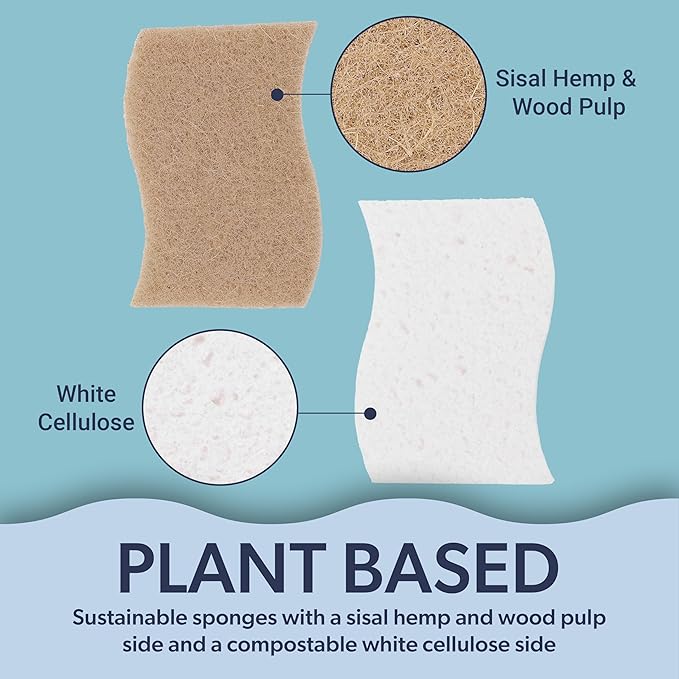 happimess WPE2000A-12SET Natural Plant Based Non-Scratch Sisal Hemp/Cellulose Scrubbing Dish Sponge, Cleaning Sponge for Dishes, Bathroom, Household, Beige/White (Set of 12)