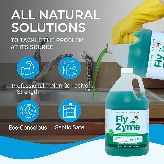 Fly-Zyme, Highly Concentrated Enzyme Drain Cleaner for Pipes, Drain Gel for Fruit Flies, Organic Waste Degrader & Odor Neutralizer, 1 Gallon