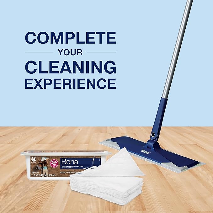 Bona Hardwood Floor Disposable Wet Cleaning Pads - unscented - Use Mops - Residue-Free Floor Cleaning Solution for Wood Floors,12 Count(Pack of 2)