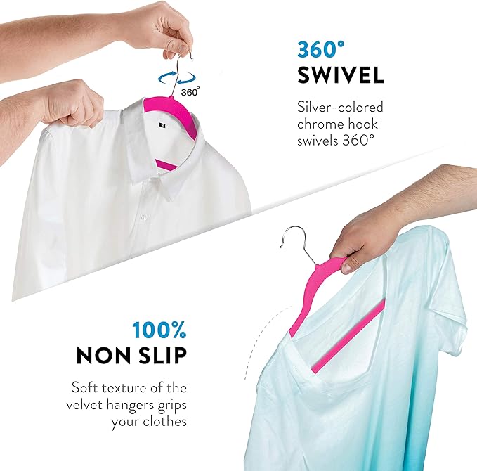 Zober Velvet Hangers 50 Pack - Heavy Duty Pink Hangers for Coats, Pants & Dress Clothes - Non Slip Clothes Hanger Set - Space Saving Felt Hangers for Clothing