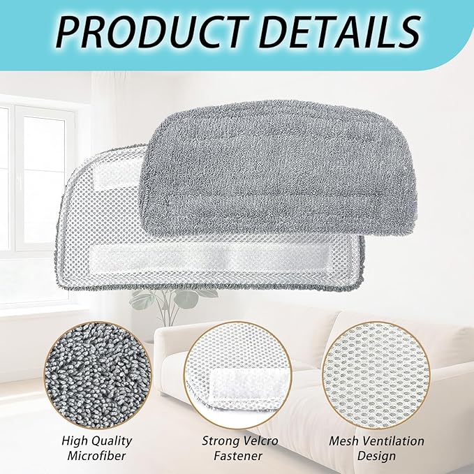(4 Pack) Steam Mop Pads Compatible with GorFanty GF-6610B/GF-6610, Neugo NE033/NE033M & Mxnsewr, Washable Microfiber Steam Mop Replacement Pads for Multi-Surface Cleaning
