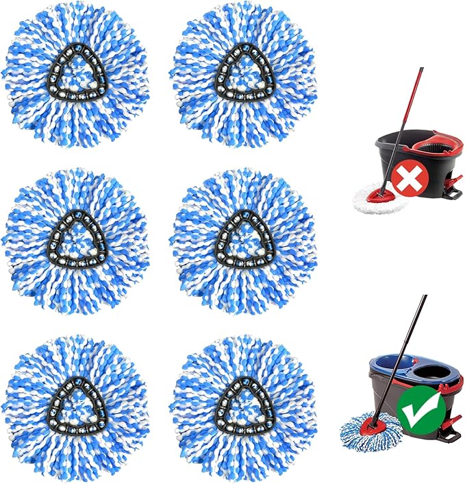 6 Pack Mop Replace Head, Mop Head Replacement, Microfiber, Machine Washable, Easy to Replace and Deep Cleaning, 313
