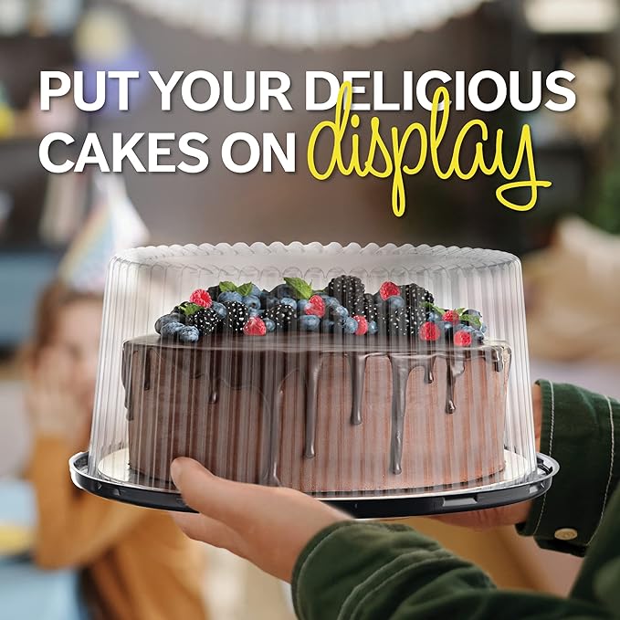 10-11" Plastic Disposable Cake Containers Carriers with Dome Lids and Cake Boards | 3 Round Cake Carriers for Transport | Clear Bundt Cake Boxes/Cover | 2-3 Layer Cake Holder Display Containers
