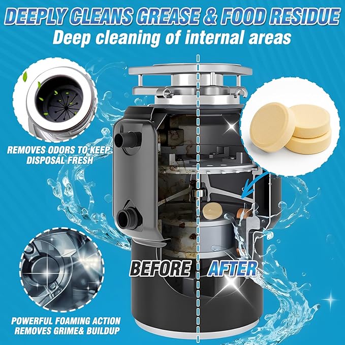 Garbage Disposal Cleaner and Deodorizer Tablets - 50 Count (1-Year Supply), Powerful Foaming Sink Cleaner, Quickly Eliminates Odors, Natural Drain Odor Eliminator for Kitchen Disposal Care