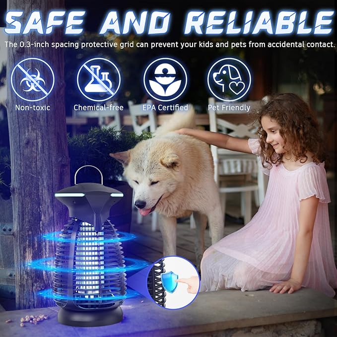 Bug Zapper Outdoor for Mosquito Flies - Electric 4000V Powerful Bug Zappers Indoor Waterproof Insect Killer Trap Lamp with LED Light for Patio Backyard Porch Garage & Home