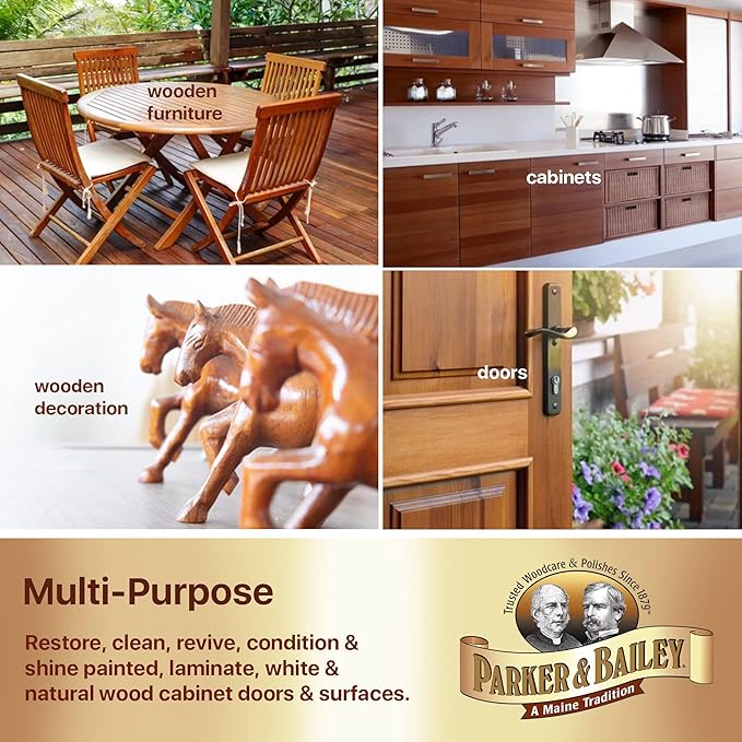 Parker & Bailey Kitchen Cabinet Cream, Multi Surface Cleaner & Furniture Cleaner, Quick Shine Wood Restorer & Protector for Cabinets, Tables & Surfaces, Renews & Restores a Finish for Wood, 16oz