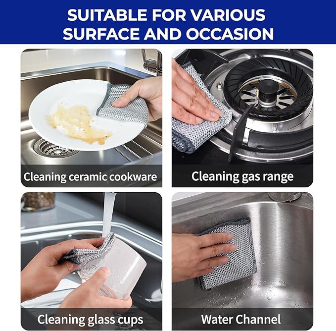 Wangjinpeng 50 PCS 3-Layer Non-Scratch Multipurpose Steel Wire Dishcloths - Reusable Quick-Dry Odor-Free Scrub Cloths for Dishes, Kitchen Cleaning Cloths for Cookware, Sinks, Stove Tops(7.87X7.87)
