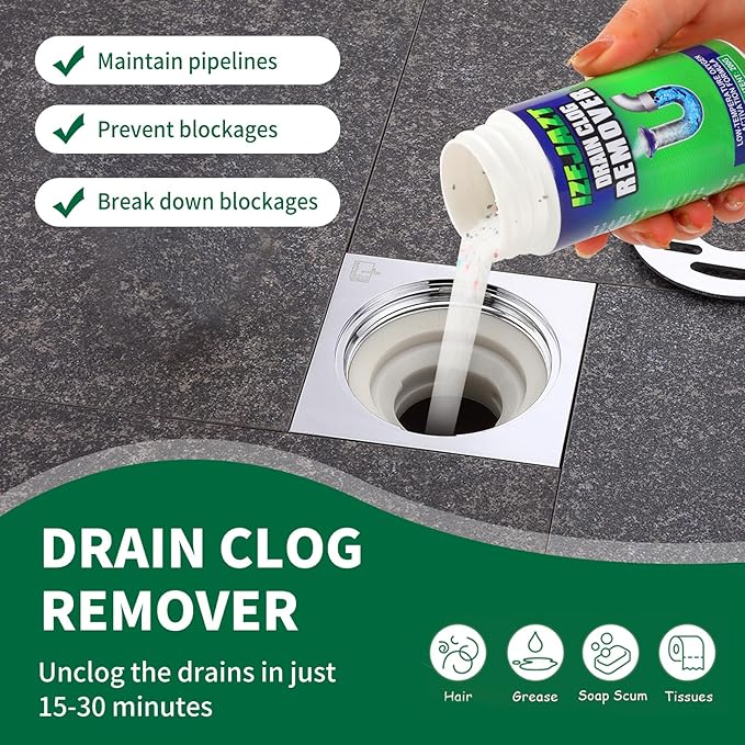 Drain Clog Remover Powder - Fast Acting Formula for All Drains, Kitchen, Bathroom, Sink & Shower - 100% Effective to Eliminate Hair, Grease, and Blockages - [4Pack ]