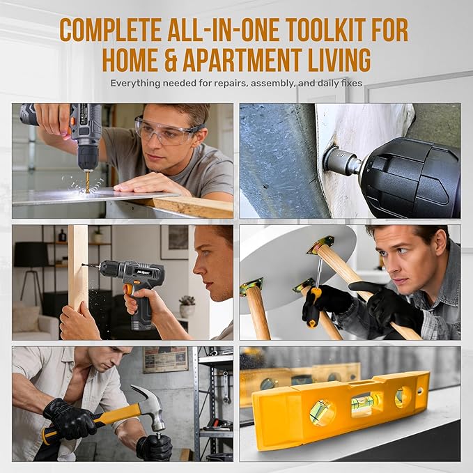 Hi-Spec 8V Cordless Drill Set & Home Tool Kit – USB Rechargeable Electric Power Drill Driver, Compact Tool Set with Essential Accessories, Gray, Perfect for DIY Repair, Maintenance, and Projects