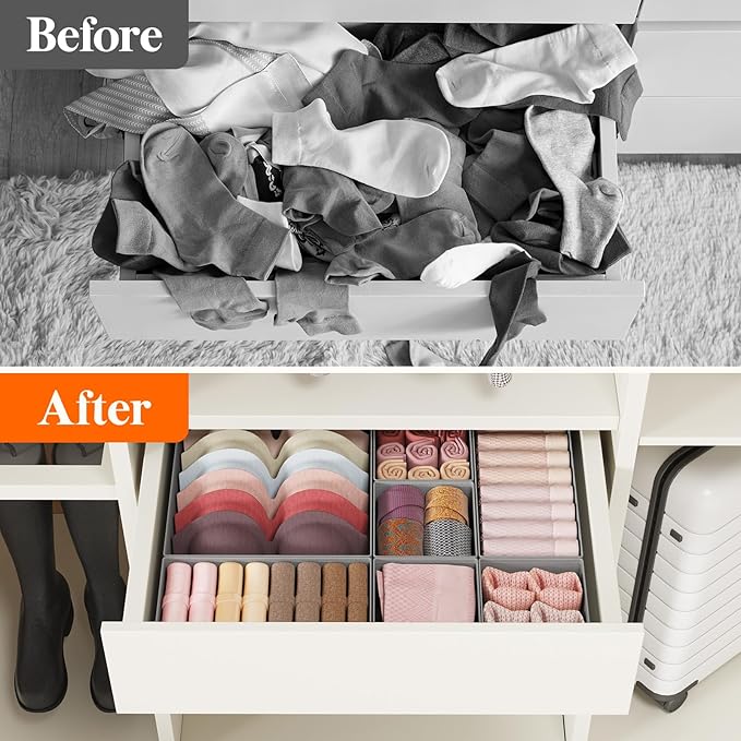 Lifewit Drawer Organizer Clothes for Closet 48 Pack, 3 Sizes Underwear Wardrobe Drawer Dividers, Fabric Foldable Dresser Storage Organizer Bins for Sock/Bra/Lingerie/Undies, Light Gray