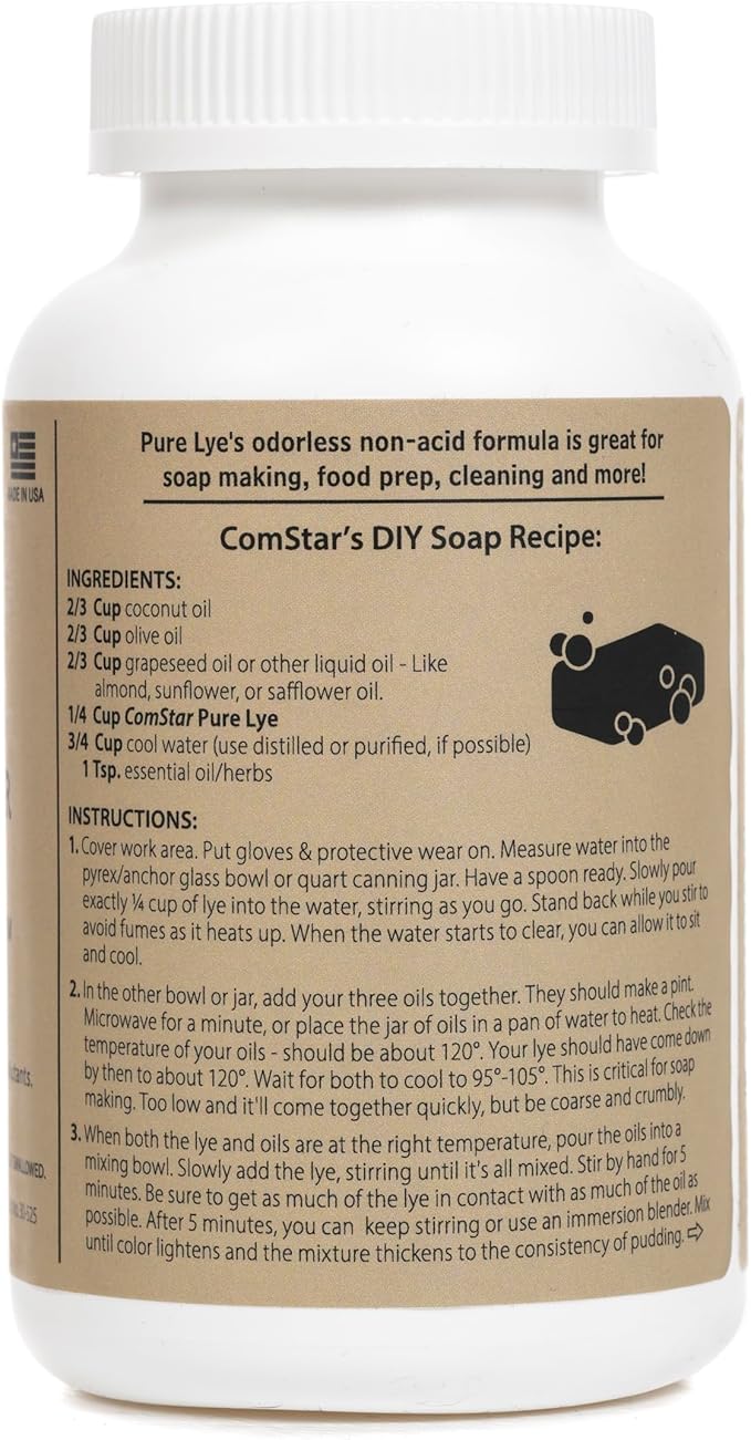 ComStar Pure Lye Flakes | 1 Pound, 99% Pure Sodium Hydroxide Flakes, Ideal for Soap Making, Food Prep, Cleaning and More (30-525)