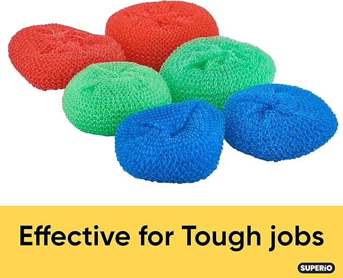Nylon Scouring Pads-Dish Scrubbers, for Dishes, Pots, and Stoves, Durable Mesh Scourers, for Tough Cleaning. Nylon Dish Scrubbers, Assorted Colors (Superio) (6 Pack)