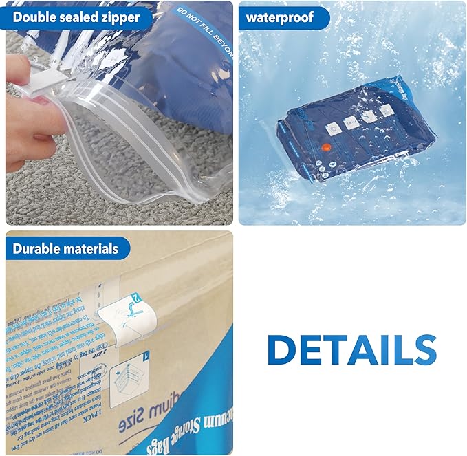 Vacuum Seal Bags for Clothing Travel & Home Storage, travel vacuum bags with pump, Store Blankets, Comforters, Pillows, Seasonal Clothes Compactly,24 Pack With Electric Pump
