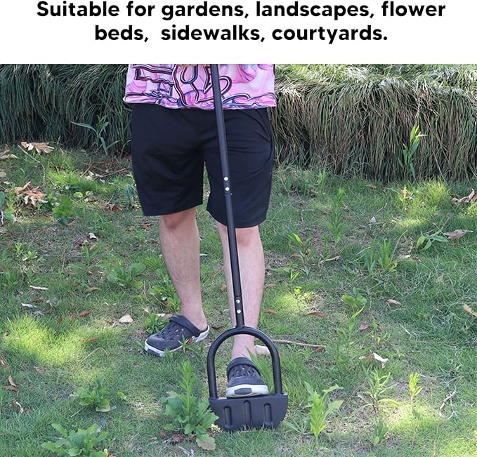 Pissente Half Moon Edger, High Hardness Carbon Steel Manual Cutting Shovel, Long Handle Trimming Tool for Garden Landscape Flower Bed Sidewalk Patio