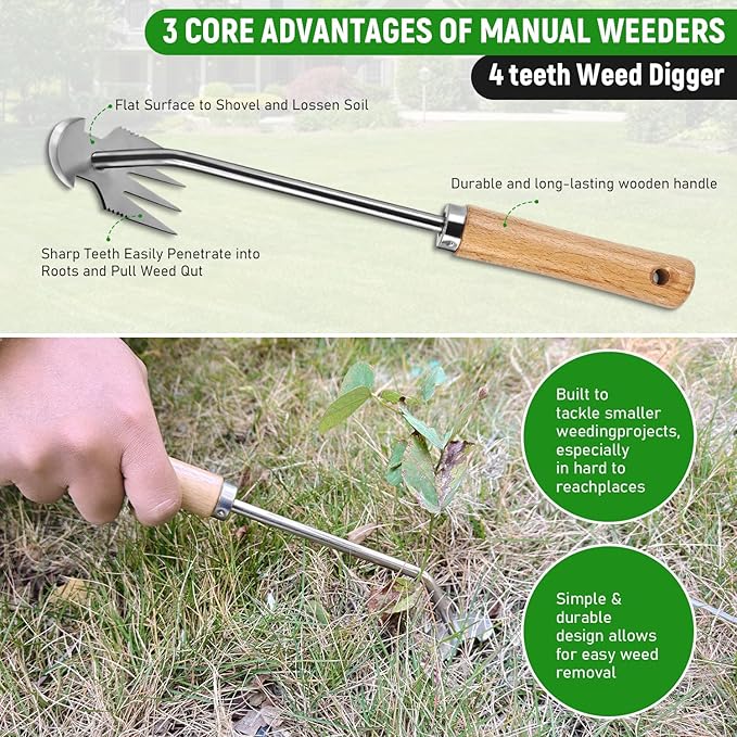 FR 3 Pcs Set Weed Puller Tool, Manual Weed Puller Tool, Crevice Weeder
