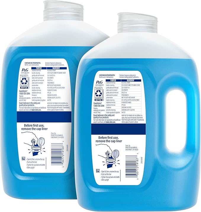 Dawn Ultra Original Dish Soap Refill Jug Large Size Original Blue Liquid Dishwashing Detergent, Powerful Dawn Dish Soap for Grease, 51.5oz (Pack of 2)
