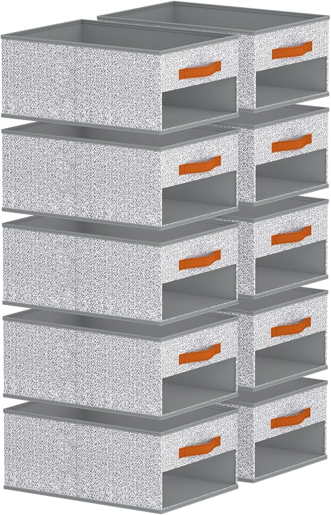Homsorout Drawer Organizers and Storage - 10 Pack Foldable Pants Organizer with Clear Window & Handles, Fabric Closet Organizer for Clothes, Jeans, Sweaters, Towels, T-shirt, Scarf (Ant Light Gray)