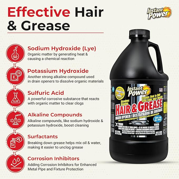 Hair & Grease Cleaner for Drains – Fast-Acting Liquid Clog Remover for Kitchen and Bathroom Plumbing, Safe for Pipes and Septic Systems, Includes Microfiber Cleaning Towel