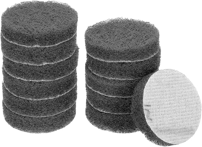 HARFINGTON 12pcs Scrubber Scouring Pads 1200 Grits 2 Inch Drill Power Brush Hoop and Loop Surface Conditioning Disc Drill Scuffing Disc Scrub Pads for Home Kitchen Cleaning, Light Grey