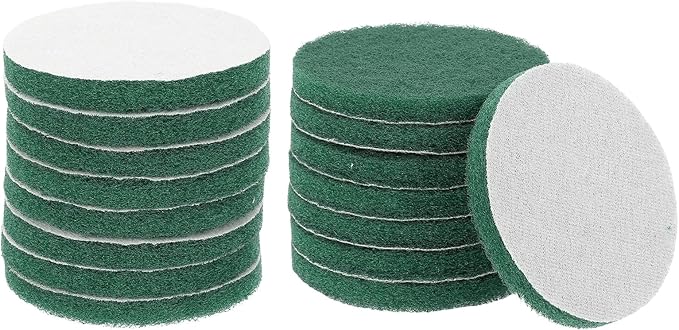 HARFINGTON 16pcs Scrubber Scouring Pads 180 Grits 4 Inch Drill Power Brush Hoop and Loop Surface Conditioning Disc Drill Scuffing Disc Scrub Pads for Home Kitchen Cleaning, Green